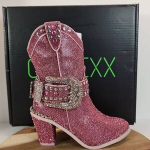 CLUB EXX Sheriff Shine Pink Cowboy Boots Women's Size 6 M Rhinestone